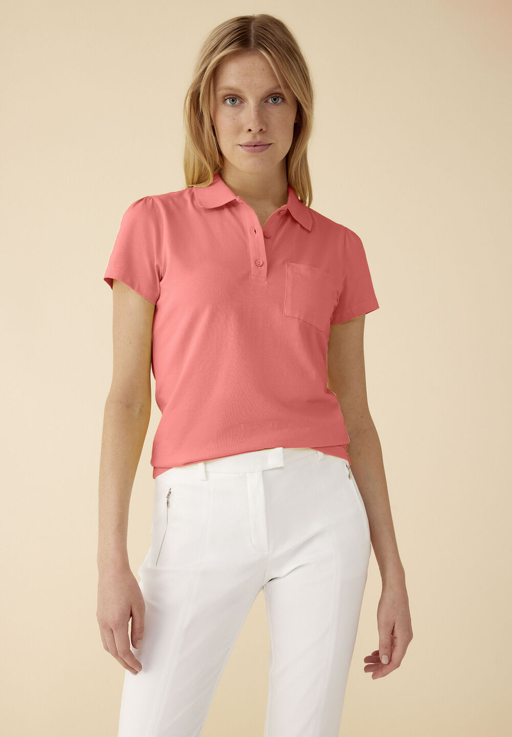 Poloshirt, milky coral, Frühjahrs-Kollektion, apricot Frontansicht