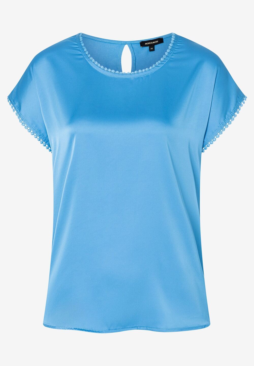 Blusenshirt mit Zierkante, happy blue, Sommer-Kollektion, blau Frontansicht