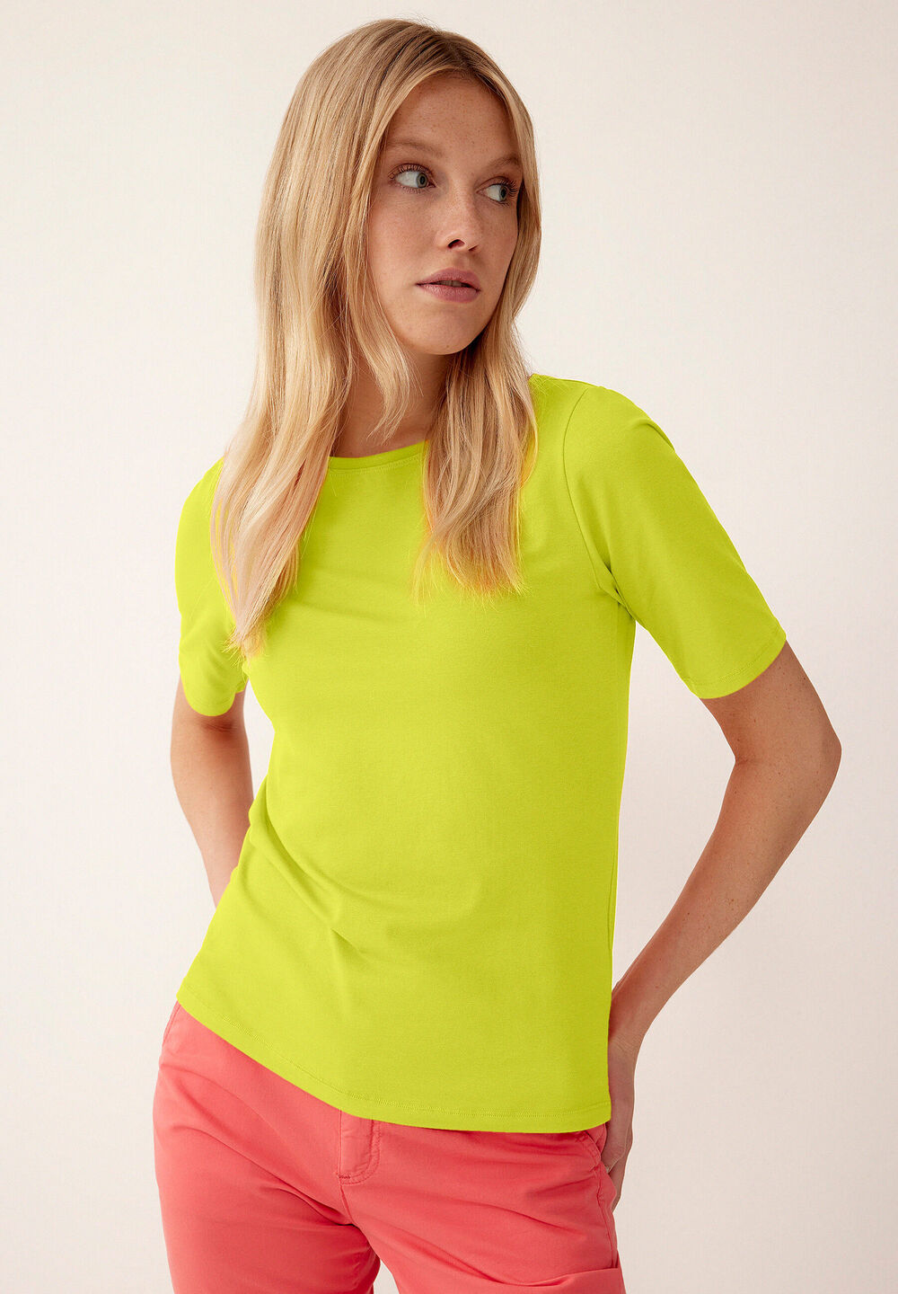 T-Shirt, U-Boot Ausschnitt, lime green, Sommer-Kollektion, gelbFrontansicht