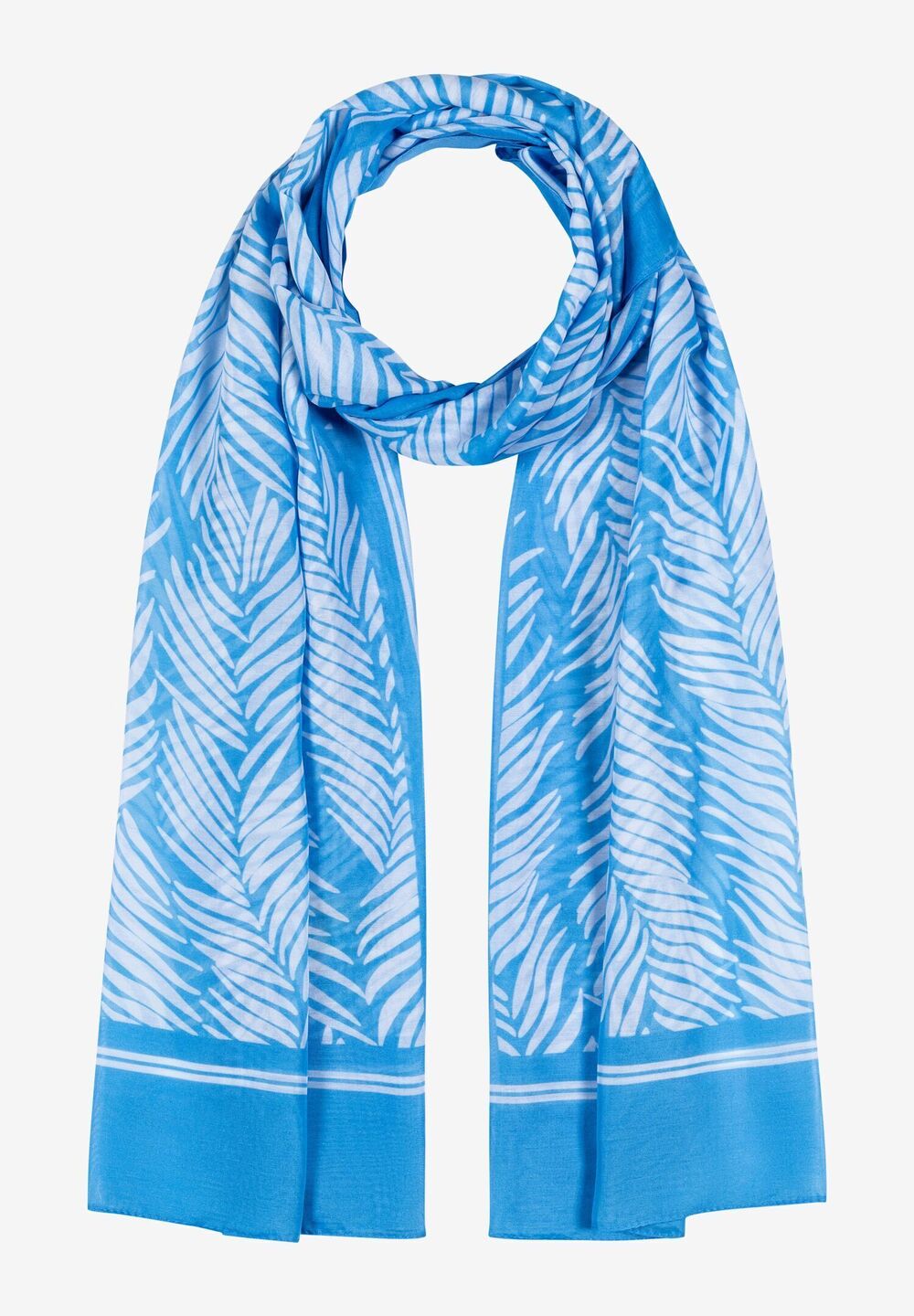 leichter Schal, Palmblätter-Print, Sommer-Kollektion, blau Frontansicht