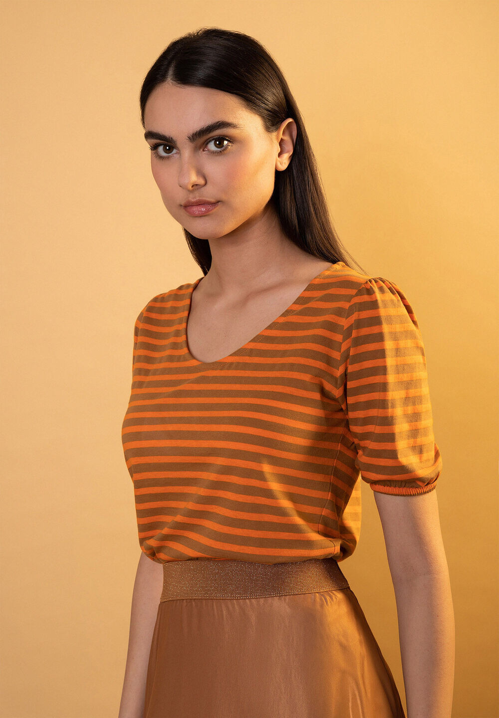 Streifenshirt, orange/nougat, Sommer-Kollektion, orange Frontansicht