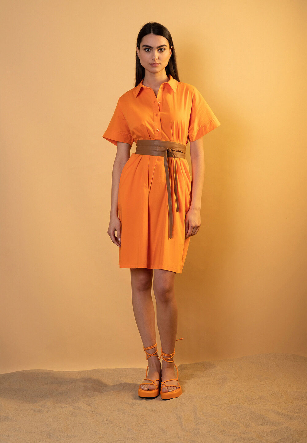 Hemdblusenkleid, fresh orange, Sommer-Kollektion, orange Frontansicht