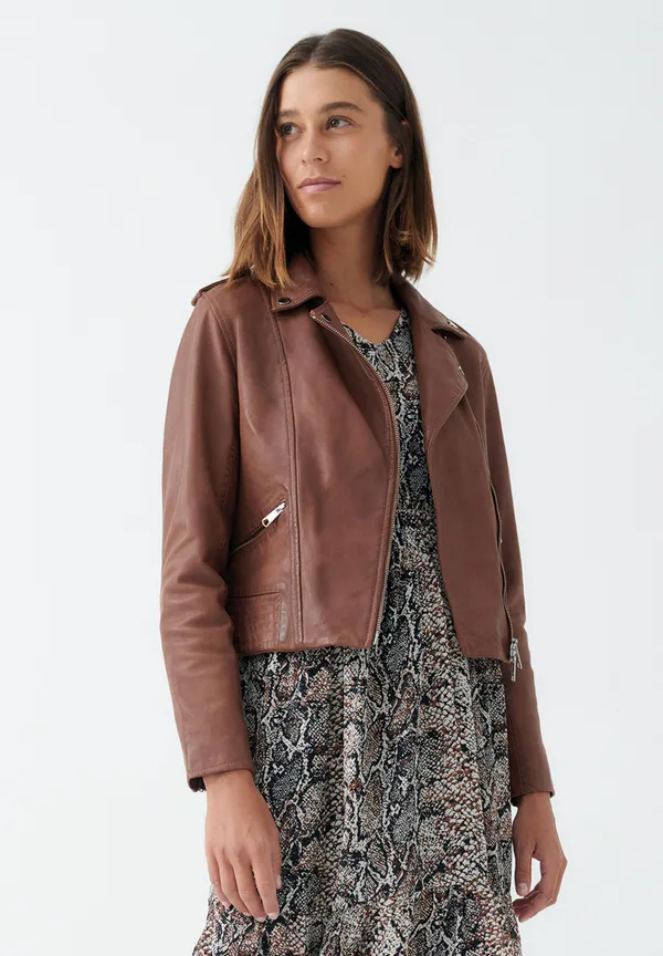 More & More Biker-Lederjacke, hazel brown, Herbst-Kollektion