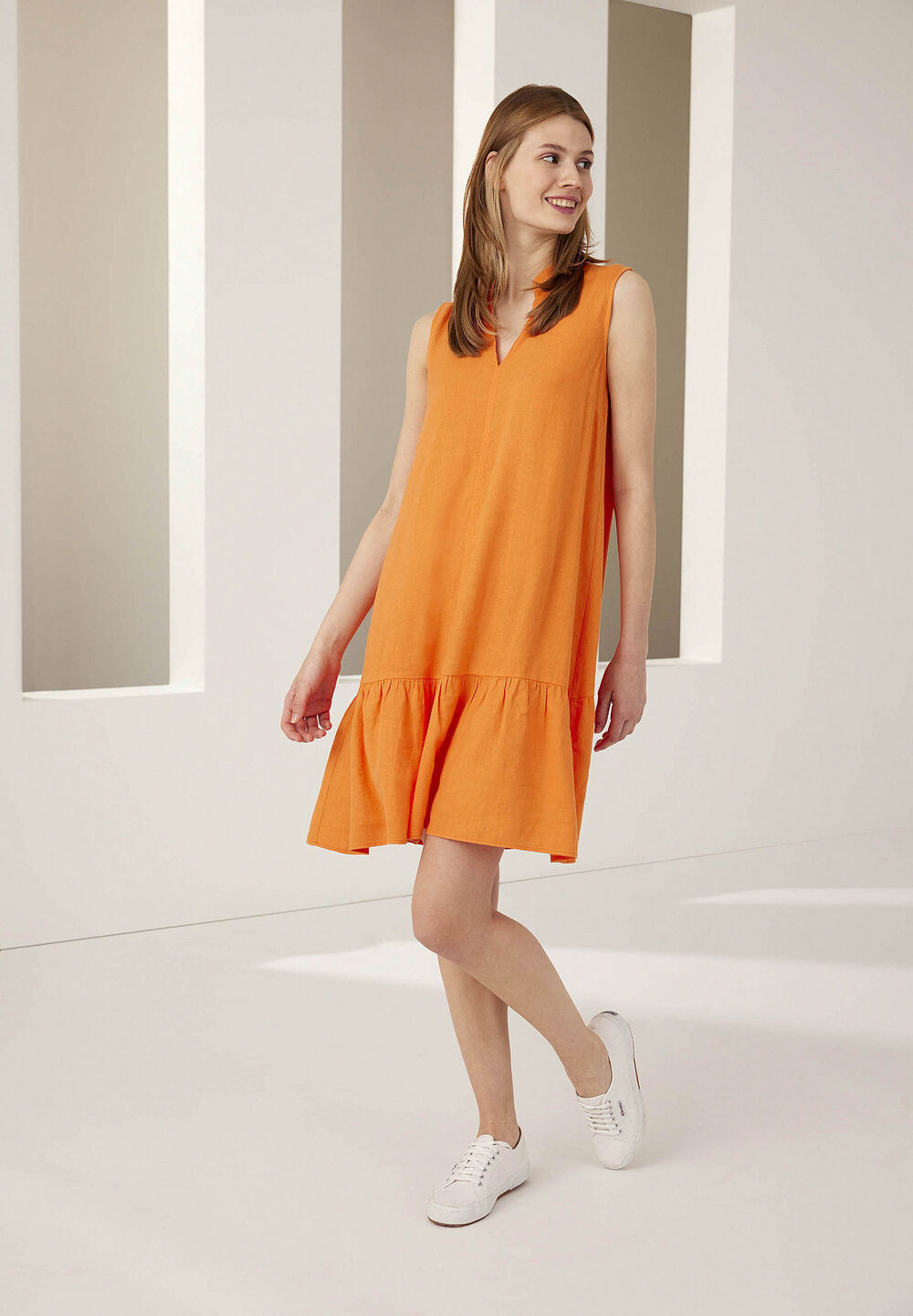 Leinen/Viskose Kleid, fresh orange, Sommer-Kollektion, orangeDetailansicht 1