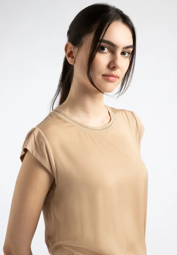 More & More Satinfront-Shirt, soft toffee, Sommer-Kollektion