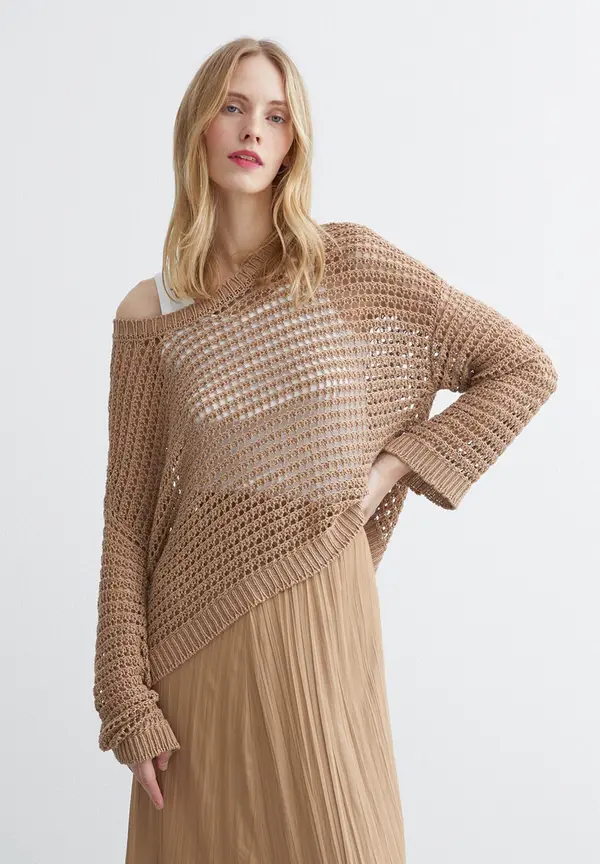 More & More Ajour Pullover, soft toffee, Sommer-Kollektion