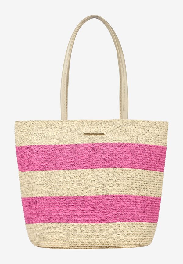 Strohtasche, pink/sand, Sommer-Kollektion