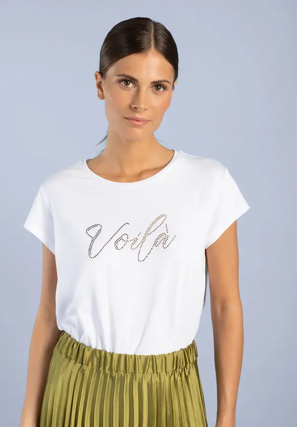 More & More T-Shirt mit Strass-Schriftzug, weiß