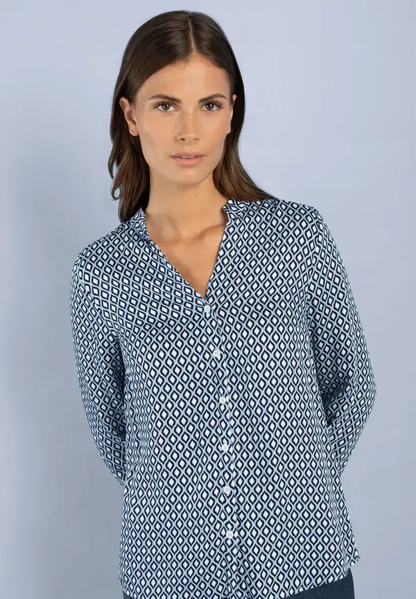 More & More Printbluse, hellblau/ecru/marine