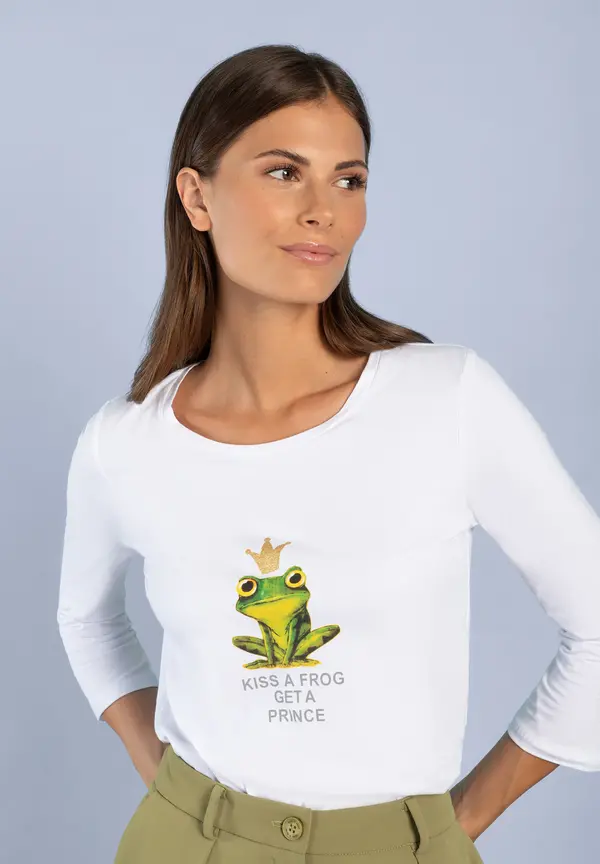 More & More T-Shirt mit Frosch-Print, weiß